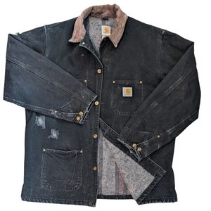 Carhartt Men's Black Jacket with Brown Collar